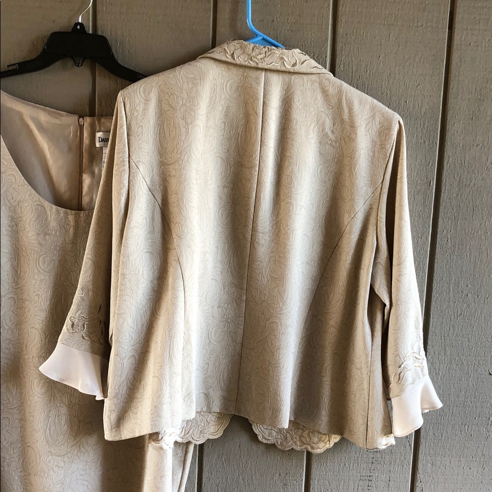 Danny & Nicole Gold-Beige Embroidered Maxi Dress with Jacket Two Pieces Suit - Picture 7 of 16
